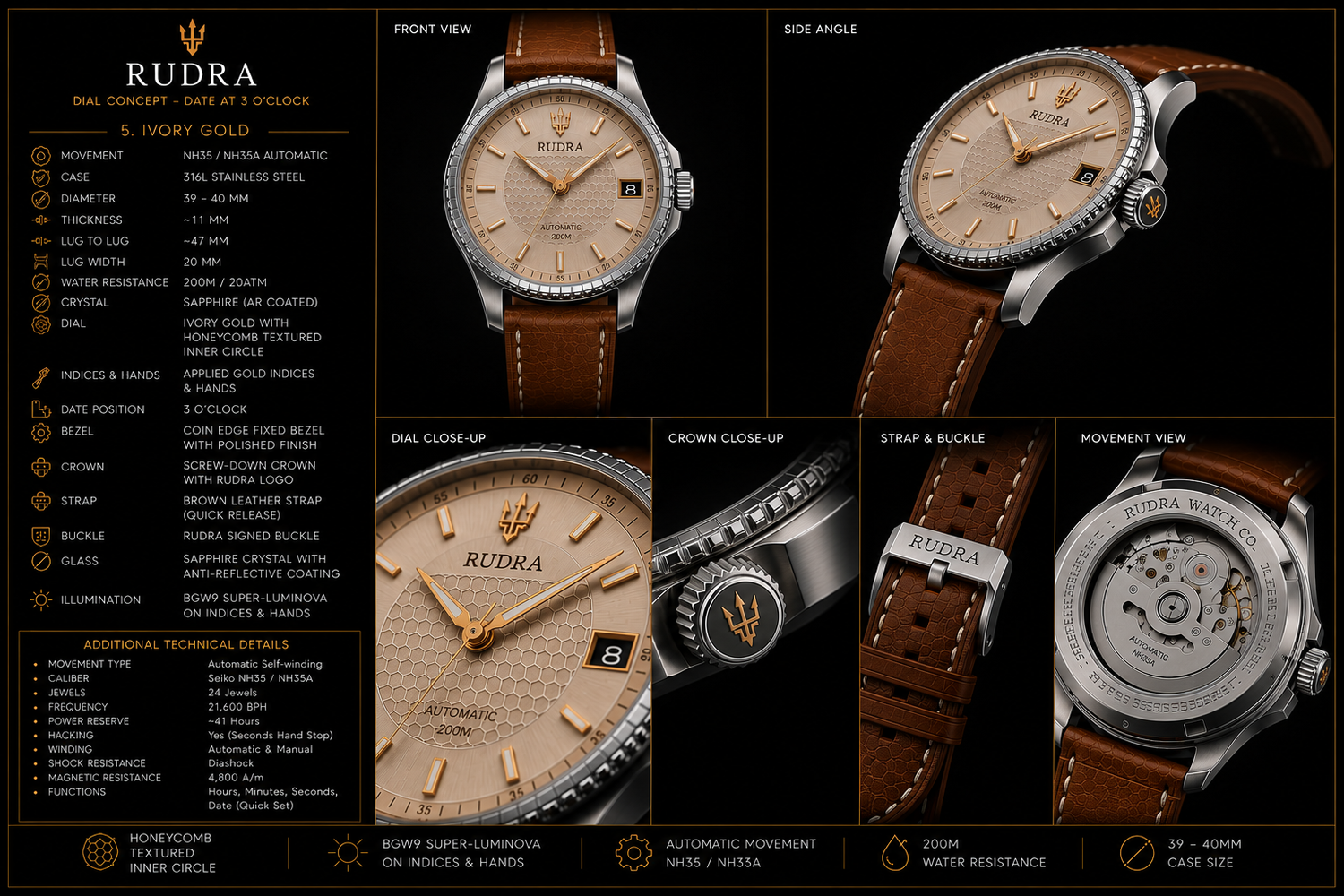 Rudra Ivory Gold Automatic